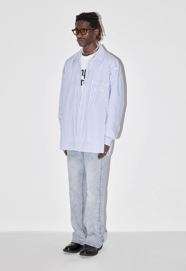 EMPTY REFERENCE Striped Patchwork Long Sleeve Shirt