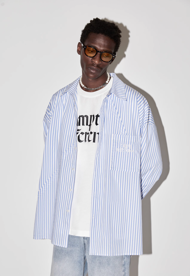 EMPTY REFERENCE Striped Patchwork Long Sleeve Shirt