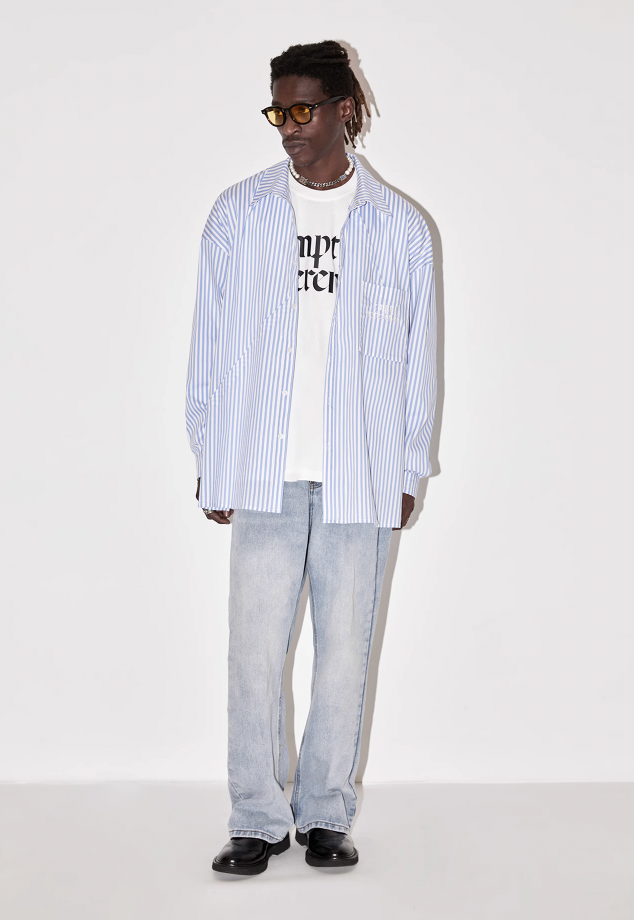 EMPTY REFERENCE Striped Patchwork Long Sleeve Shirt