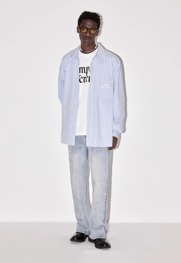 EMPTY REFERENCE Striped Patchwork Long Sleeve Shirt