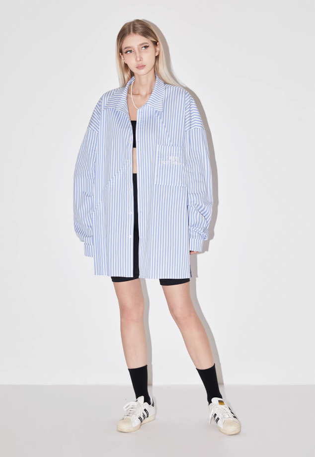 EMPTY REFERENCE Striped Patchwork Long Sleeve Shirt