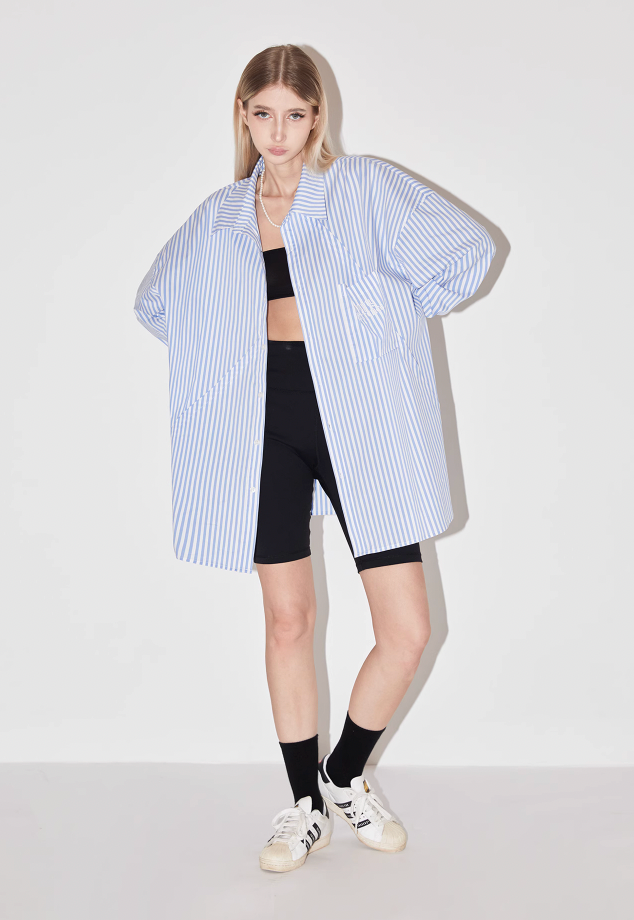 EMPTY REFERENCE Striped Patchwork Long Sleeve Shirt