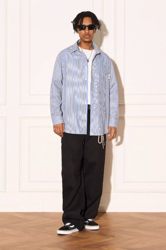 EMPTY REFERENCE Structured Stripe Long Sleeve Shirt