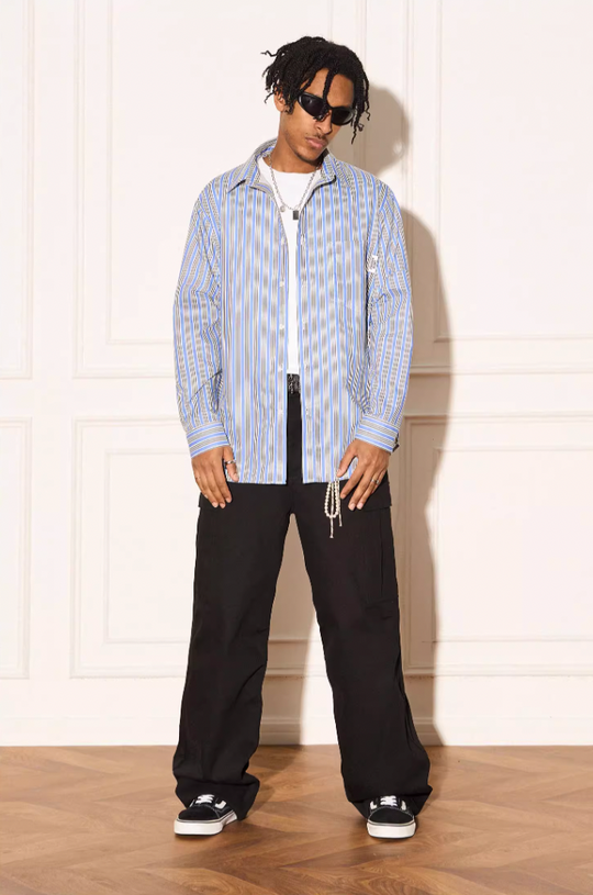 EMPTY REFERENCE Structured Stripe Long Sleeve Shirt