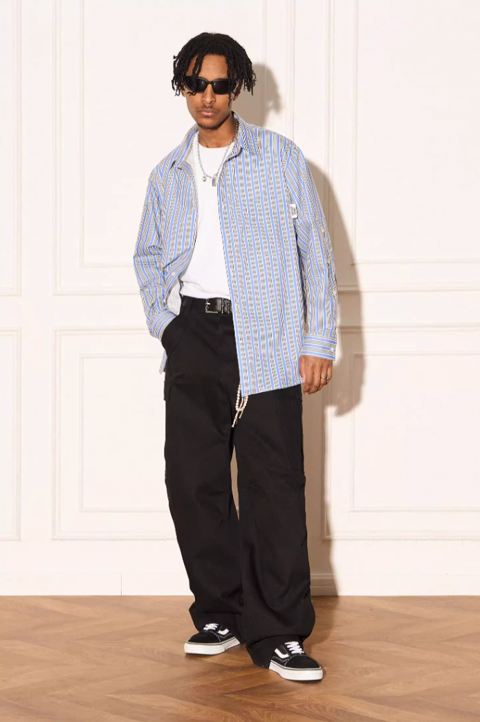 EMPTY REFERENCE Structured Stripe Long Sleeve Shirt