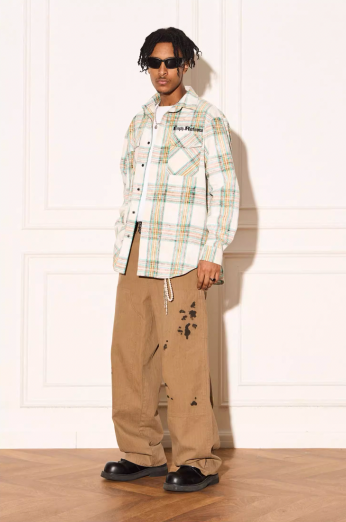 EMPTY REFERENCE Checkered Sandblasted Long Sleeved Shirt