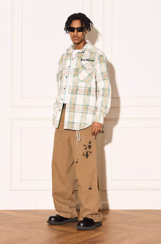 EMPTY REFERENCE Checkered Sandblasted Long Sleeved Shirt