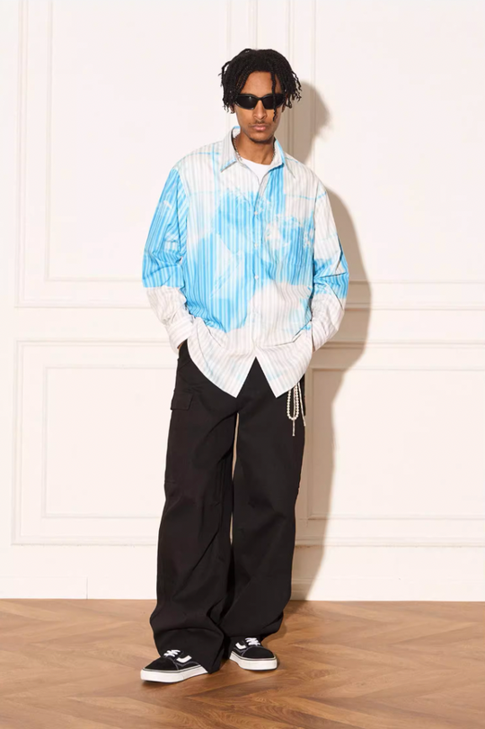 EMPTY REFERENCE Love Movie Stripe Irregular Print Long Sleeve Shirt