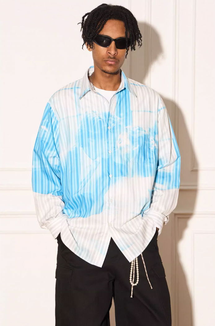 EMPTY REFERENCE Love Movie Stripe Irregular Print Long Sleeve Shirt