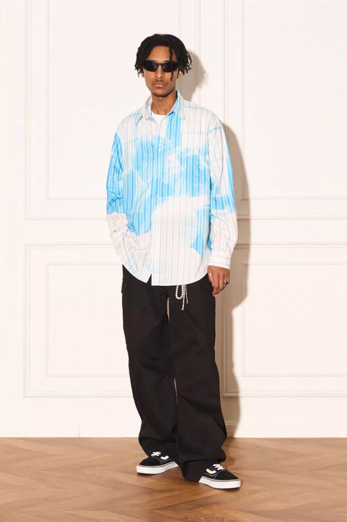 EMPTY REFERENCE Love Movie Stripe Irregular Print Long Sleeve Shirt