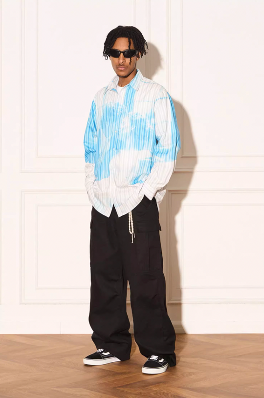 EMPTY REFERENCE Love Movie Stripe Irregular Print Long Sleeve Shirt