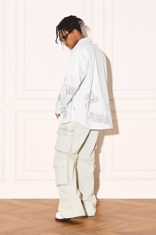 EMPTY REFERENCE Stripe Split Graffiti Printed Letter Long Sleeve Shirt