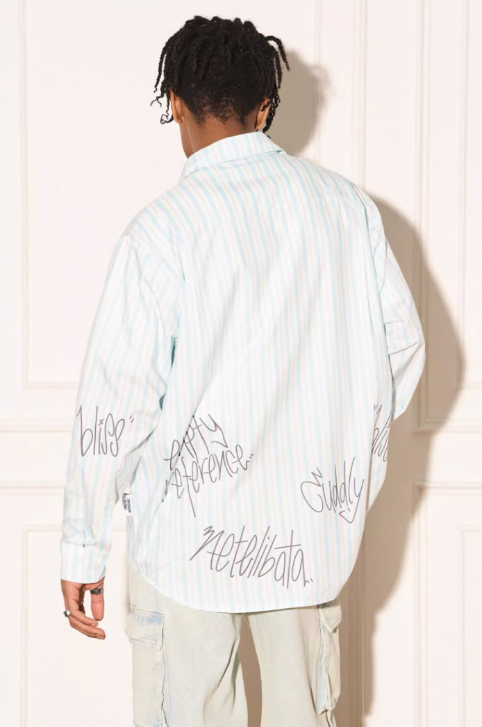 EMPTY REFERENCE Stripe Split Graffiti Printed Letter Long Sleeve Shirt