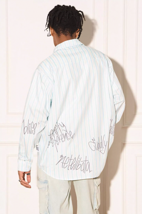 EMPTY REFERENCE Stripe Split Graffiti Printed Letter Long Sleeve Shirt