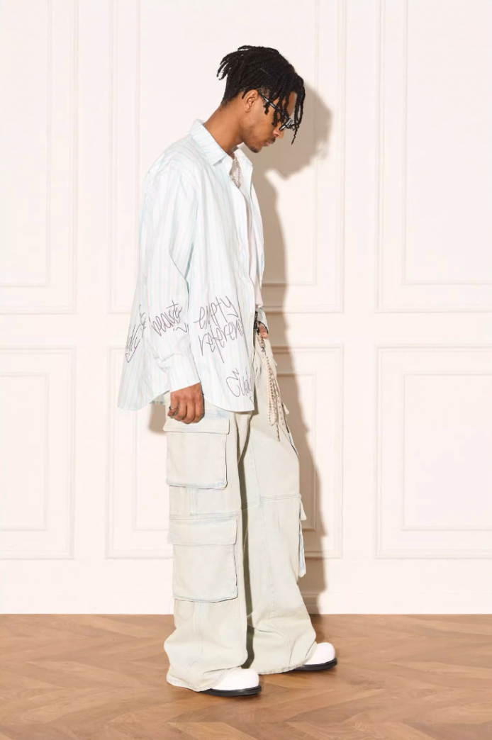 EMPTY REFERENCE Stripe Split Graffiti Printed Letter Long Sleeve Shirt