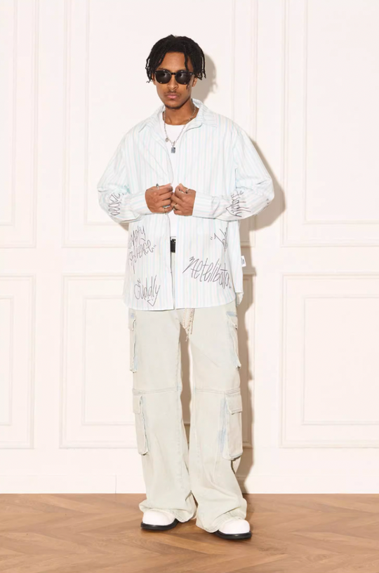 EMPTY REFERENCE Stripe Split Graffiti Printed Letter Long Sleeve Shirt