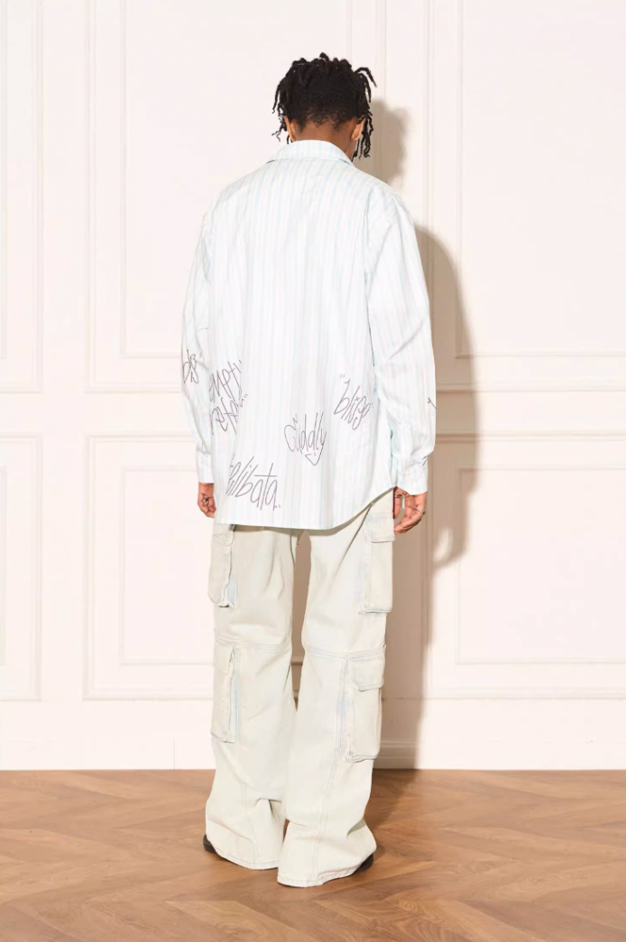 EMPTY REFERENCE Stripe Split Graffiti Printed Letter Long Sleeve Shirt