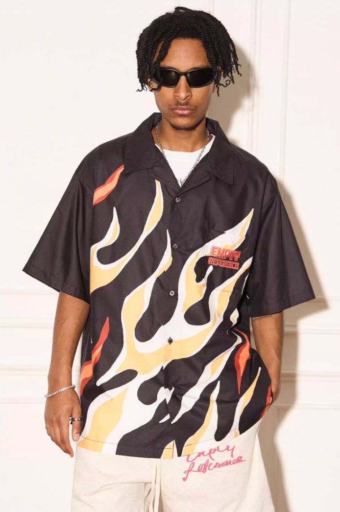 EMPTY REFERENCE Abstract Flame Printed Short Sleeve Shirt