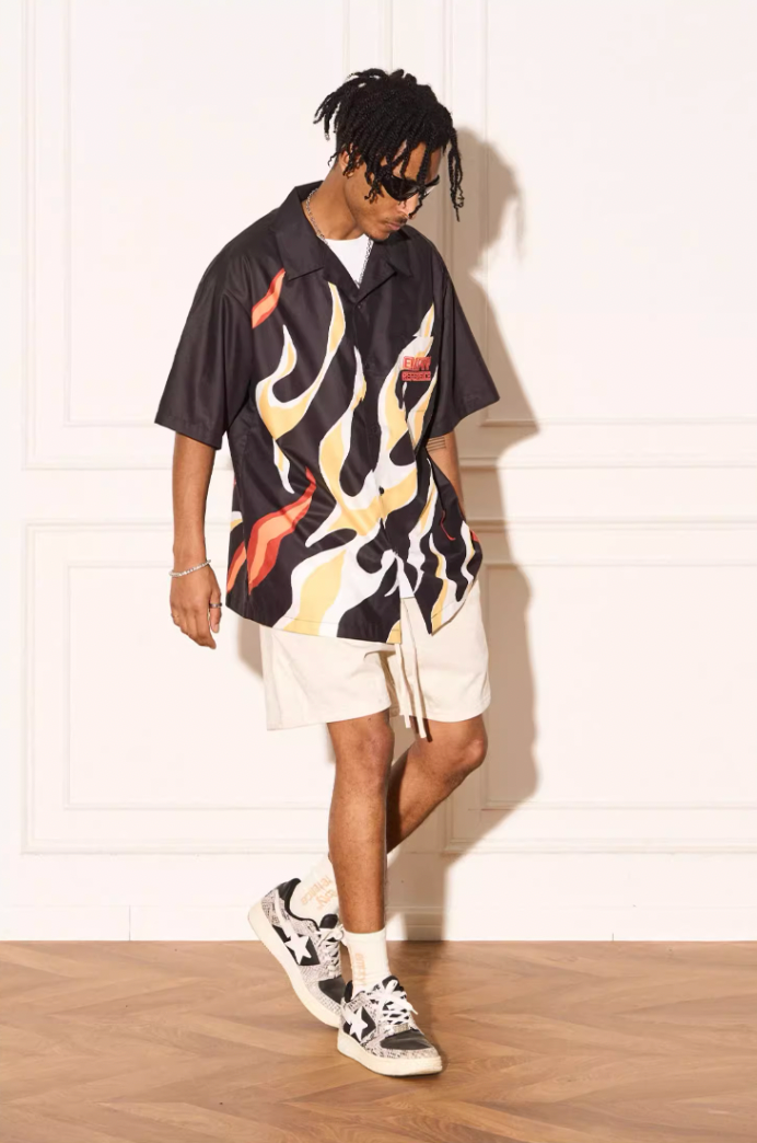 EMPTY REFERENCE Abstract Flame Printed Short Sleeve Shirt