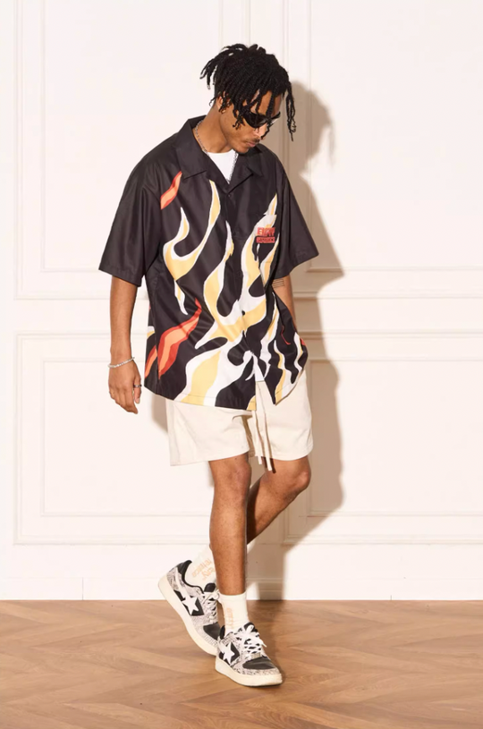 EMPTY REFERENCE Abstract Flame Printed Short Sleeve Shirt