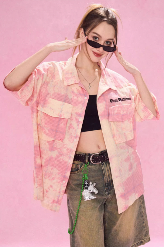 EMPTY REFERENCE 3D Pockets Plaid Short Sleeved Shirt