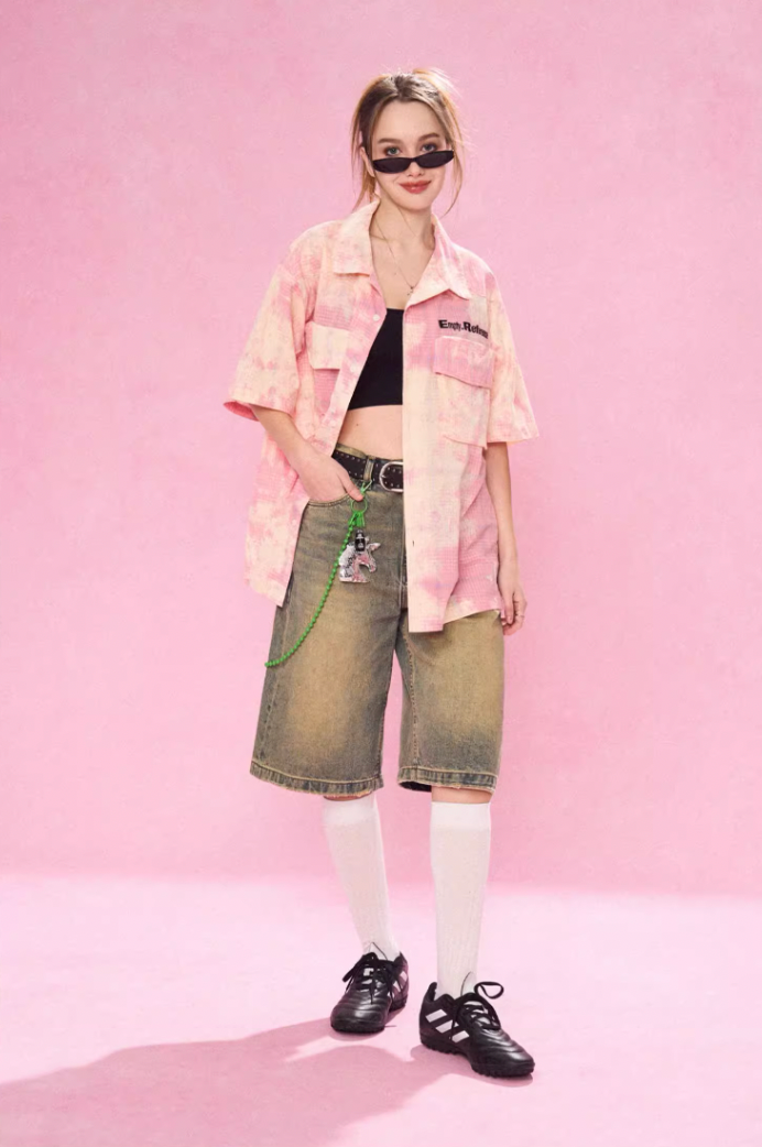 EMPTY REFERENCE 3D Pockets Plaid Short Sleeved Shirt