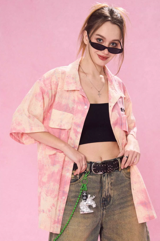 EMPTY REFERENCE 3D Pockets Plaid Short Sleeved Shirt