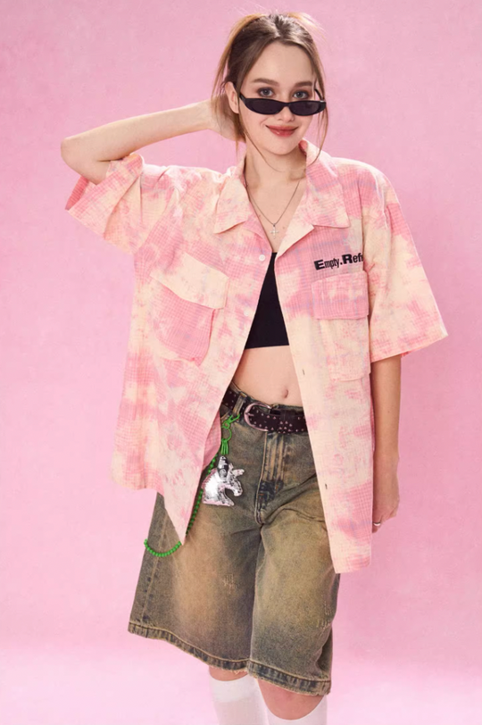 EMPTY REFERENCE 3D Pockets Plaid Short Sleeved Shirt