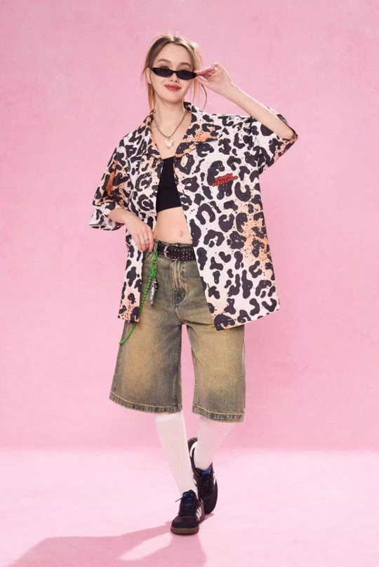 EMPTY REFERENCE Leopard Print Short Sleeved Shirt