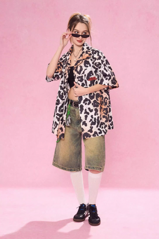 EMPTY REFERENCE Leopard Print Short Sleeved Shirt