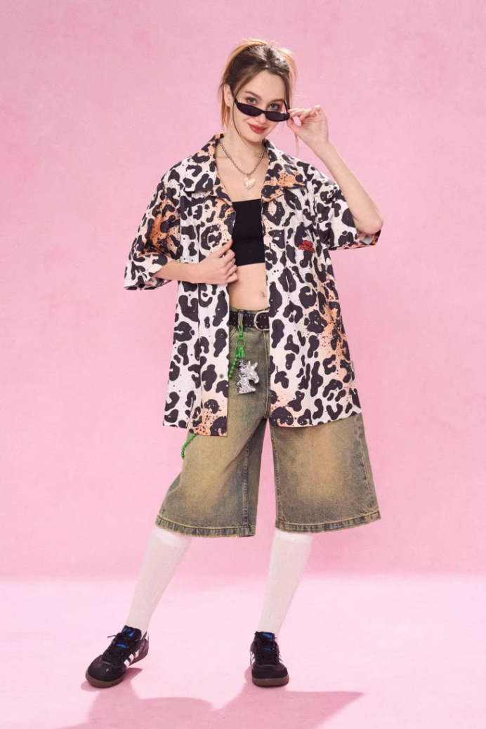 EMPTY REFERENCE Leopard Print Short Sleeved Shirt