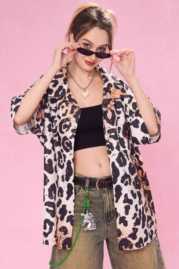 EMPTY REFERENCE Leopard Print Short Sleeved Shirt