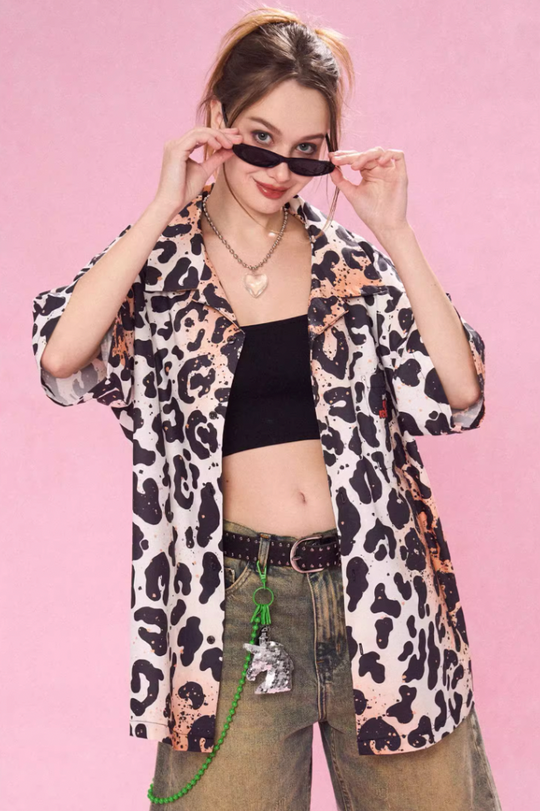 EMPTY REFERENCE Leopard Print Short Sleeved Shirt