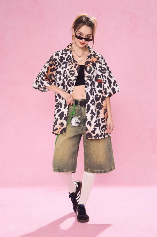 EMPTY REFERENCE Leopard Print Short Sleeved Shirt