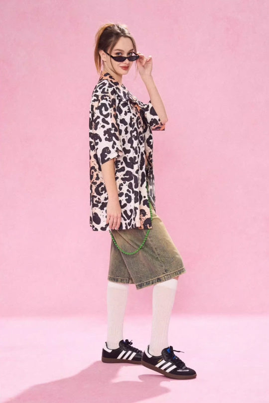 EMPTY REFERENCE Leopard Print Short Sleeved Shirt