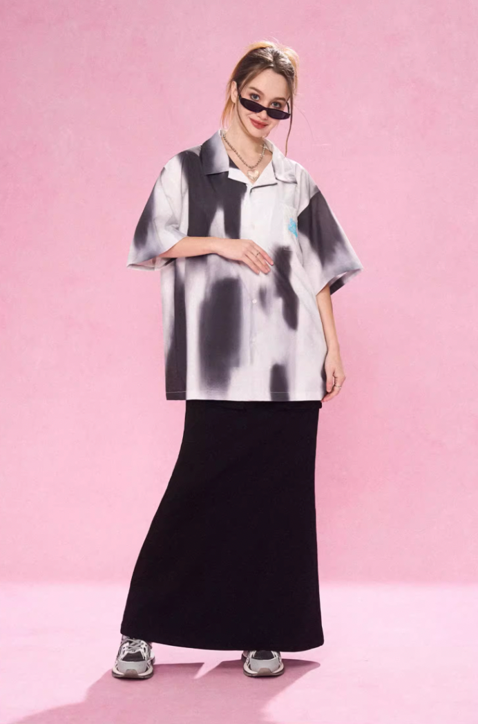 EMPTY REFERENCE Shadow Color Blocking Short Sleeve Shirt