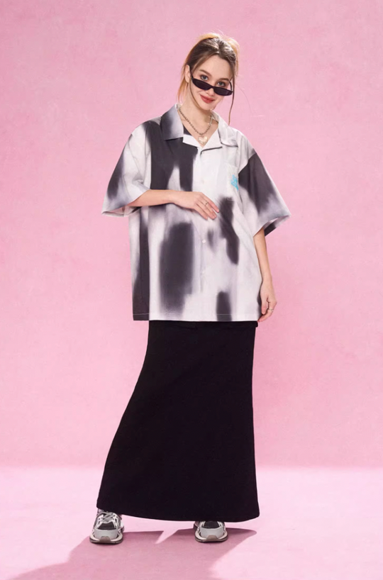 EMPTY REFERENCE Shadow Color Blocking Short Sleeve Shirt