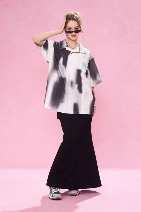 EMPTY REFERENCE Shadow Color Blocking Short Sleeve Shirt