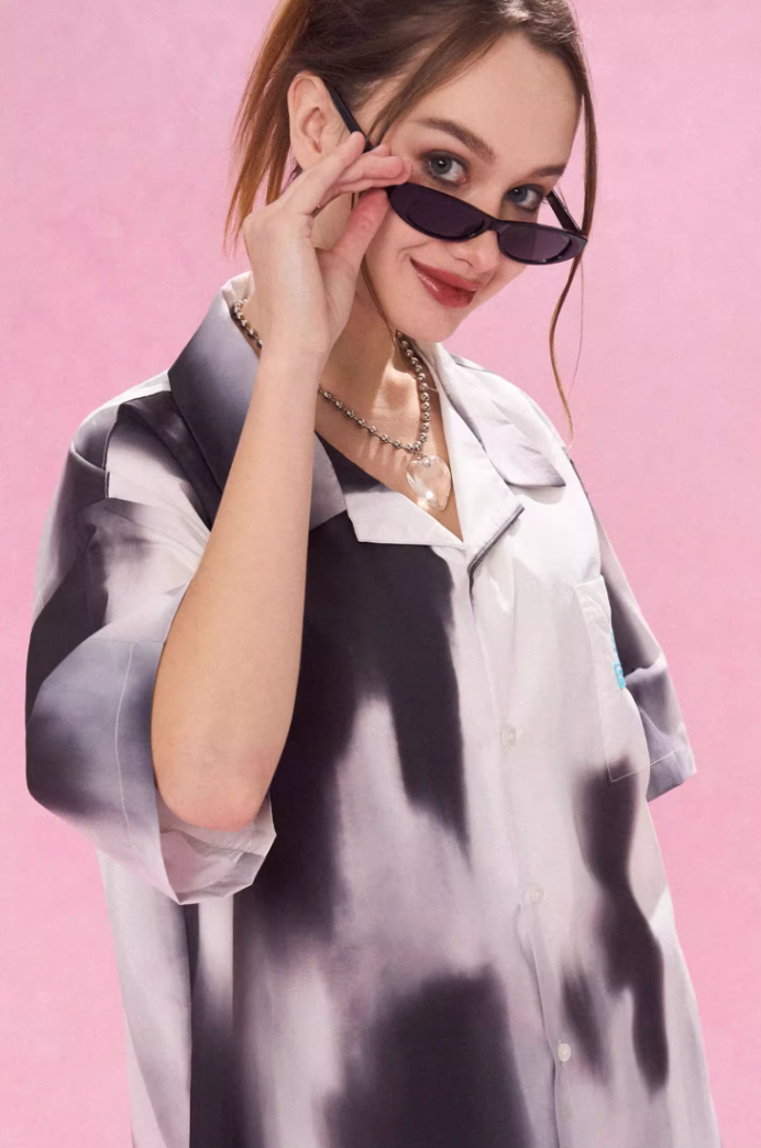 EMPTY REFERENCE Shadow Color Blocking Short Sleeve Shirt