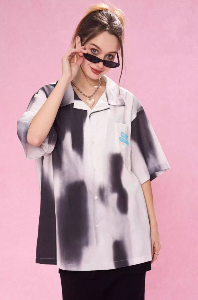 EMPTY REFERENCE Shadow Color Blocking Short Sleeve Shirt