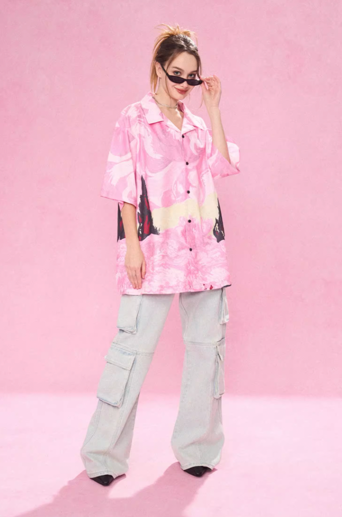 EMPTY REFERENCE Dream Landscape Oil Hand Painted Short Sleeved Shirt