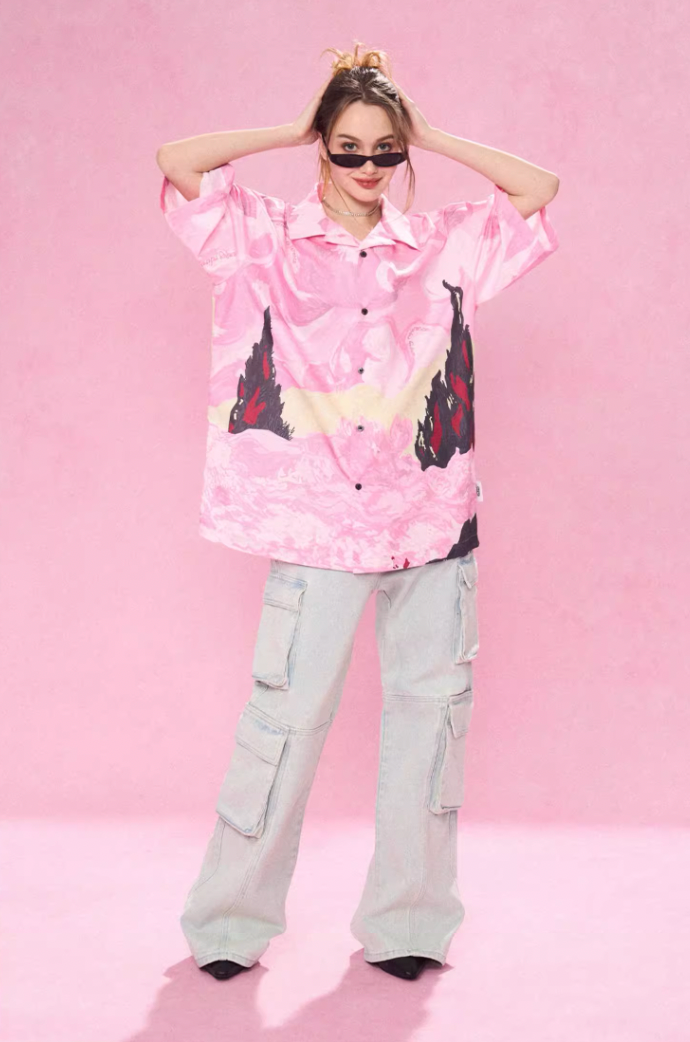 EMPTY REFERENCE Dream Landscape Oil Hand Painted Short Sleeved Shirt