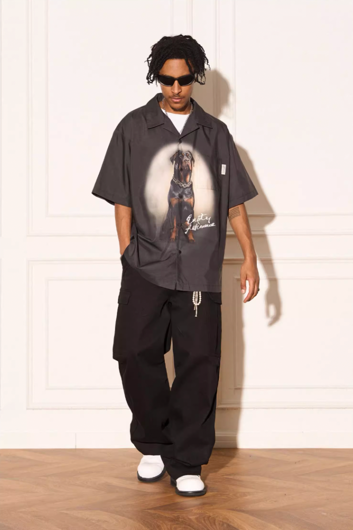 EMPTY REFERENCE Rottweiler Dog Print Short Sleeve Shirt