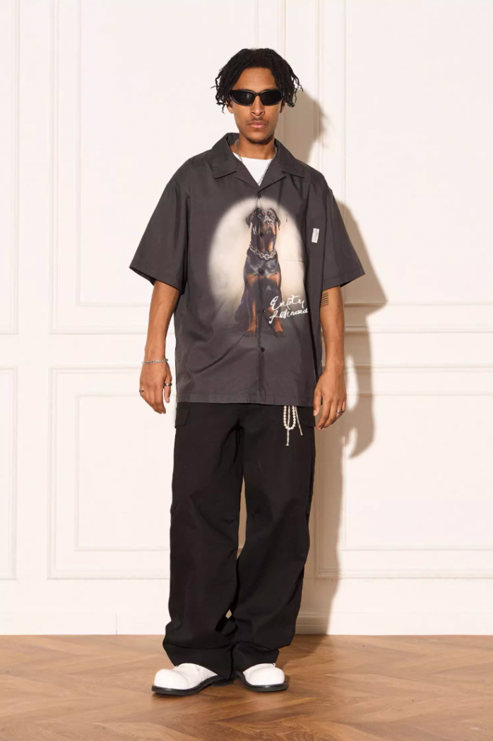 EMPTY REFERENCE Rottweiler Dog Print Short Sleeve Shirt