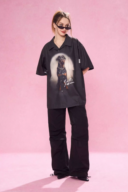 EMPTY REFERENCE Rottweiler Dog Print Short Sleeve Shirt