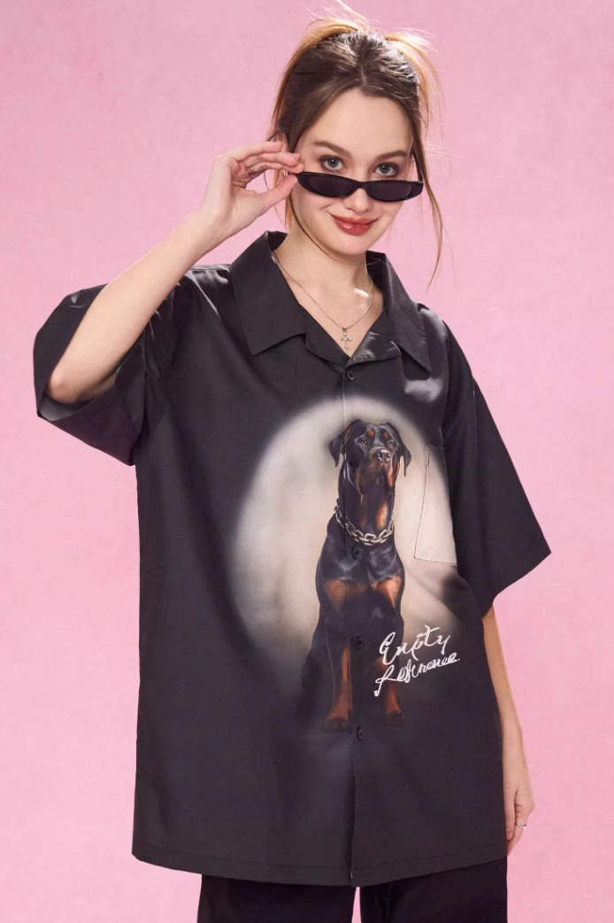 EMPTY REFERENCE Rottweiler Dog Print Short Sleeve Shirt