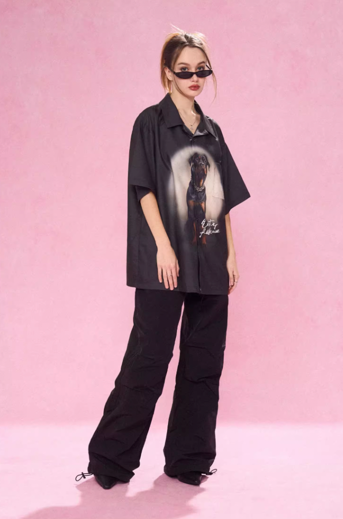 EMPTY REFERENCE Rottweiler Dog Print Short Sleeve Shirt