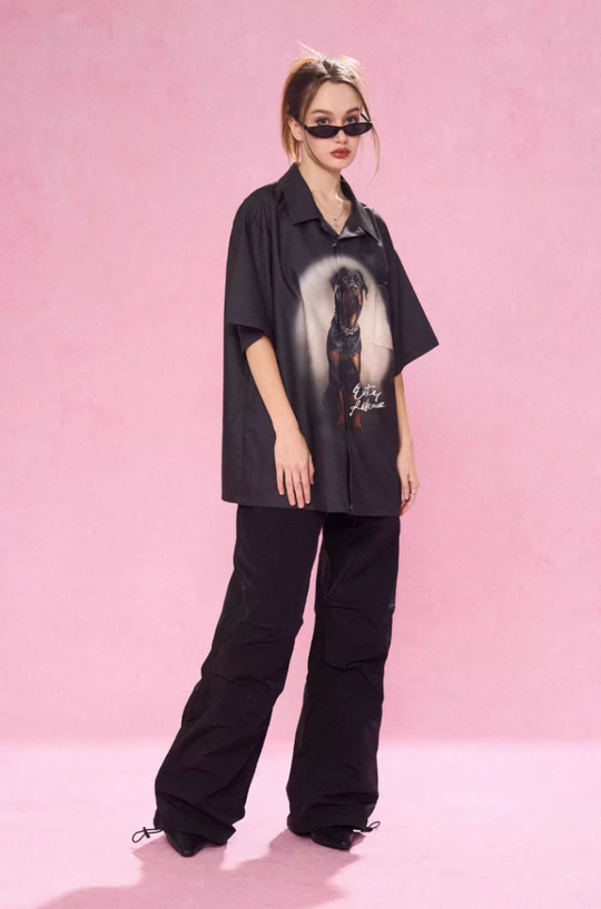 EMPTY REFERENCE Rottweiler Dog Print Short Sleeve Shirt