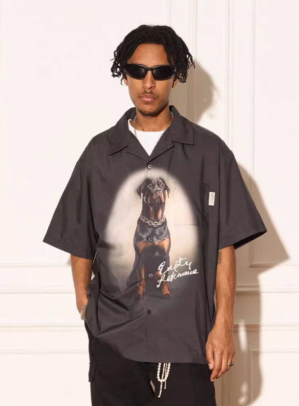 EMPTY REFERENCE Rottweiler Dog Print Short Sleeve Shirt