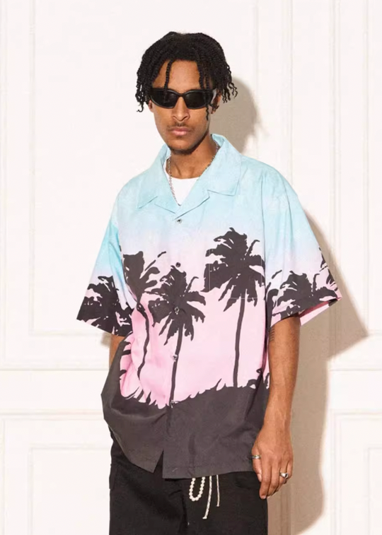 EMPTY REFERENCE Evening Coconut Silhouette Short Sleeve Shirt